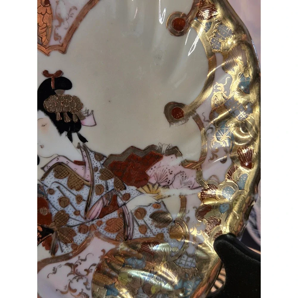 Vintage Japanese Geisha Tea Cups with Antique Japanese‎ Kutani Geisha Plate